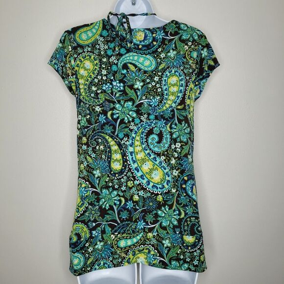 Vintage apt 9 green brown paisley print beaded tie halter party top small - Picture 2 of 6